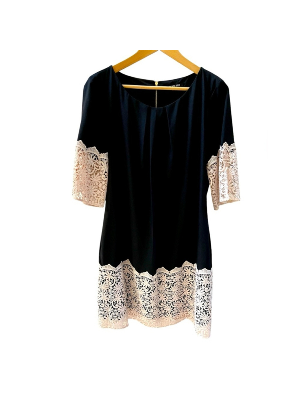 Gianni Bini Midi Dress Womens Size Medium Black Boho crocheted trims